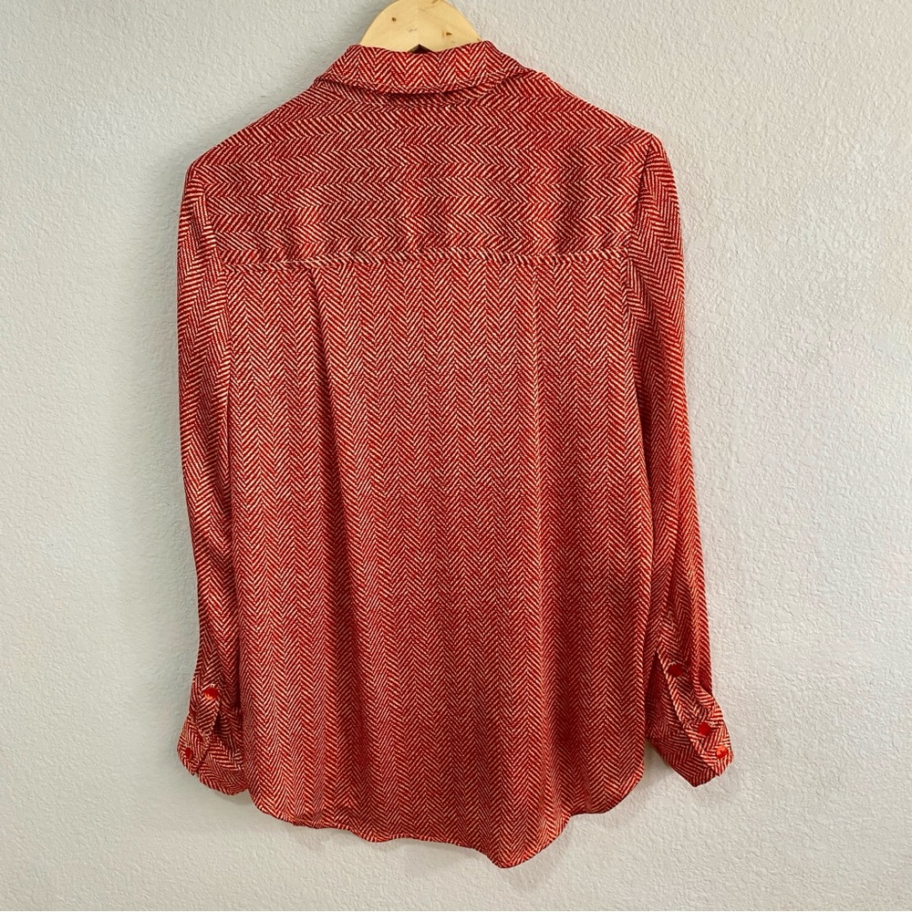 Finley "Mini Monica" Rust Herringbone Button Down Blouse Shirt Made in USA M - Picture 6 of 9